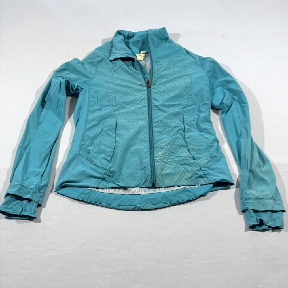 Women Lululemon Windbreaker Track Running Jacket Blue Zip Pocket Sz 6 Flaw